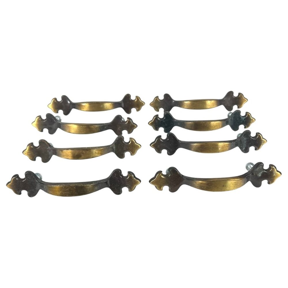 Set Of 8 Vintage Brass & Black Drawer Pulls Cabinet Handle Cupboard 4 3/4”